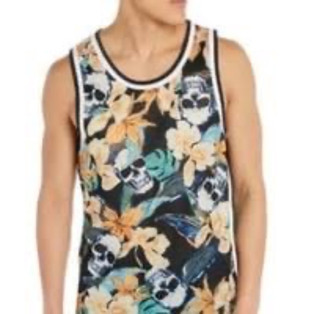 No Boundaries Skull & Floral Mesh Tank‎ Top - Size S